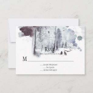 Ravens im schneebedeckten Wald Hochzeit RSVP Karte