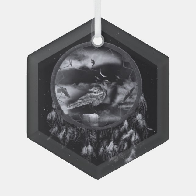 Ravens in Dreamcatcher Ornament Aus Glas (Vorderseite)