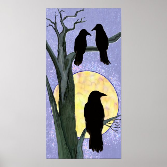 Ravens in einem Baum bei Sonnenaufgang Poster (Vorne)