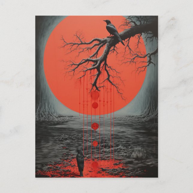 Ravens in Schwarz und Rot Postkarte (Vorderseite)