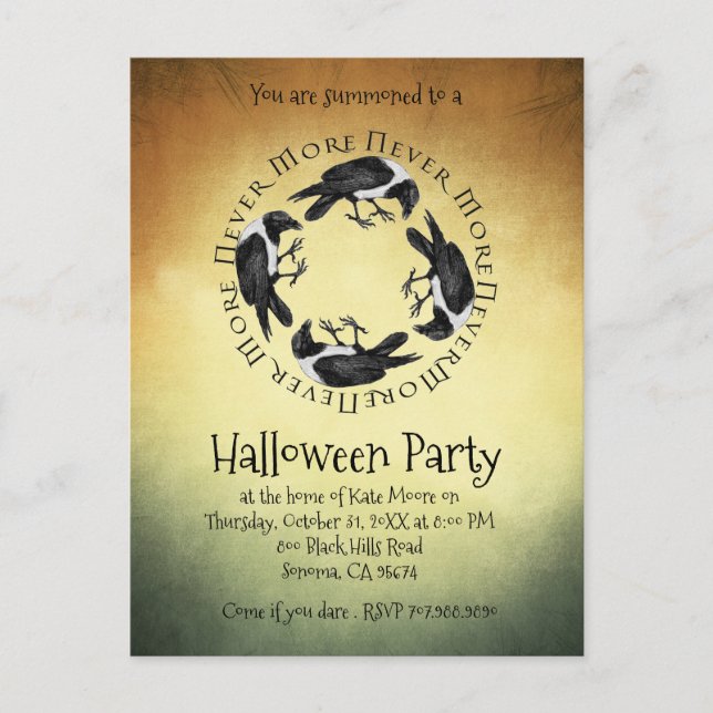 Ravens nie mehr Halloween-Party Einladungspostkarte (Vorderseite)