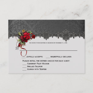 Ravens Rote Rosen Grau Black Damask UAWG RSVP Karte
