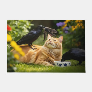 Ravens spielen mit Katzen-Federn Fußmatte