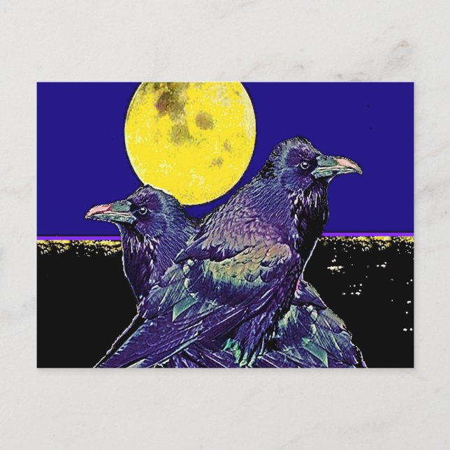 Ravens Spooky Moon @ by Sharles Postkarte (Vorderseite)