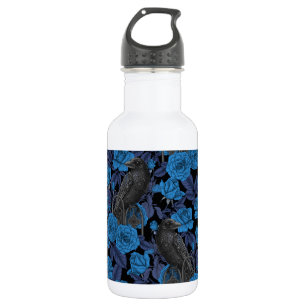 Ravens und blaue Rose Edelstahlflasche