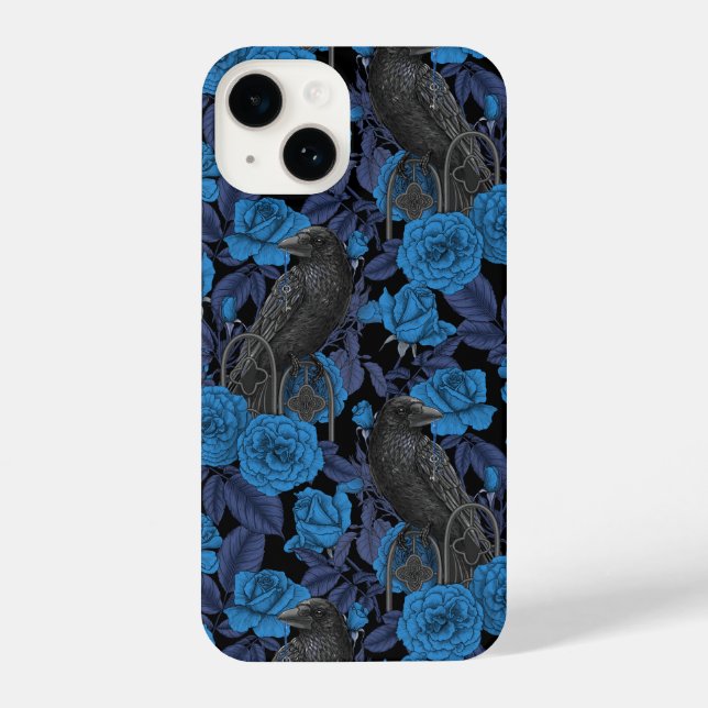 Ravens und blaue Rose iPhone 14 Hülle (Rückseite)