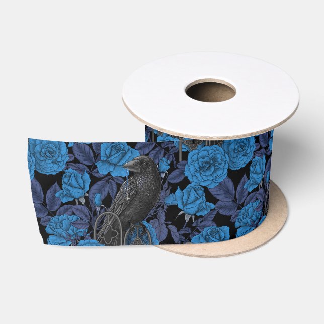 Ravens und blaue Rose Satinband (Spule)