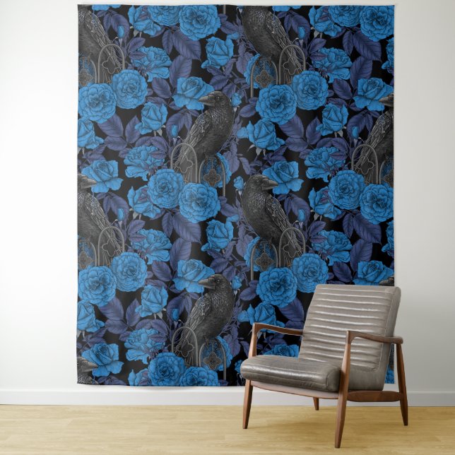 Ravens und blaue Rose Wandteppich (Beispiel)
