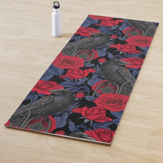 Ravens und Rose mit dunkelblauen Blätter Yogamatte (Beispiel)