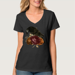 Ravenwood Floral Krähe Rabe Damen V-Ausschnitt T-S T-Shirt