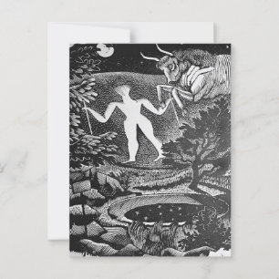 Ravilious - May, Woodcut of Long Man Wilmington, Postkarte