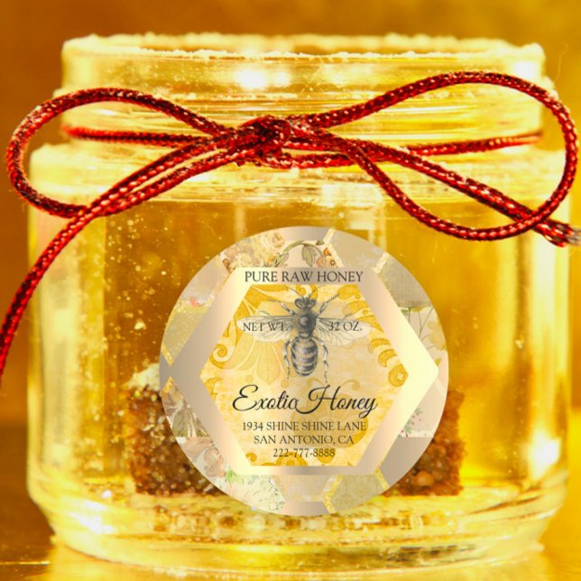 Raw Honey Jar Honeybee Honeycomb Bee Apiary Runder Aufkleber (Raw Honey Jar Honeybee Honeycomb Bee Apiary Classic Round Sticker)