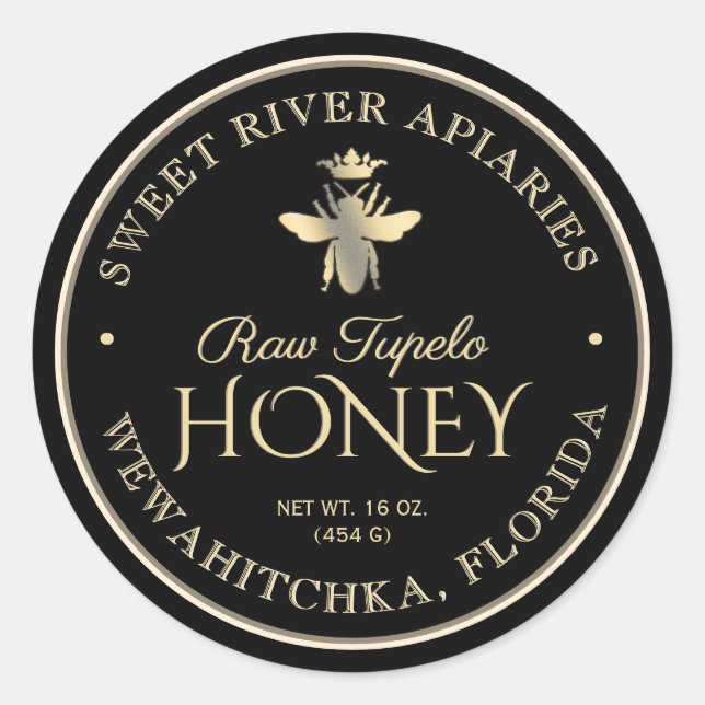 Raw Tupelo Honey Black Gold Queen Bee Runder Aufkleber (Vorderseite)