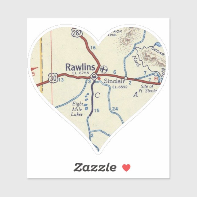 Rawlins Wyoming Vintag Map Aufkleber (Blatt)