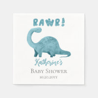Rawr Aquamarin Blue Dinosaur Boy Baby Shower Napki