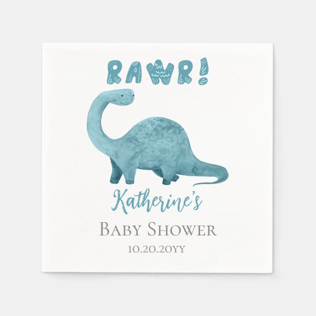 Rawr Aquamarin Blue Dinosaur Boy Baby Shower Napki Serviette (Vorderseite)