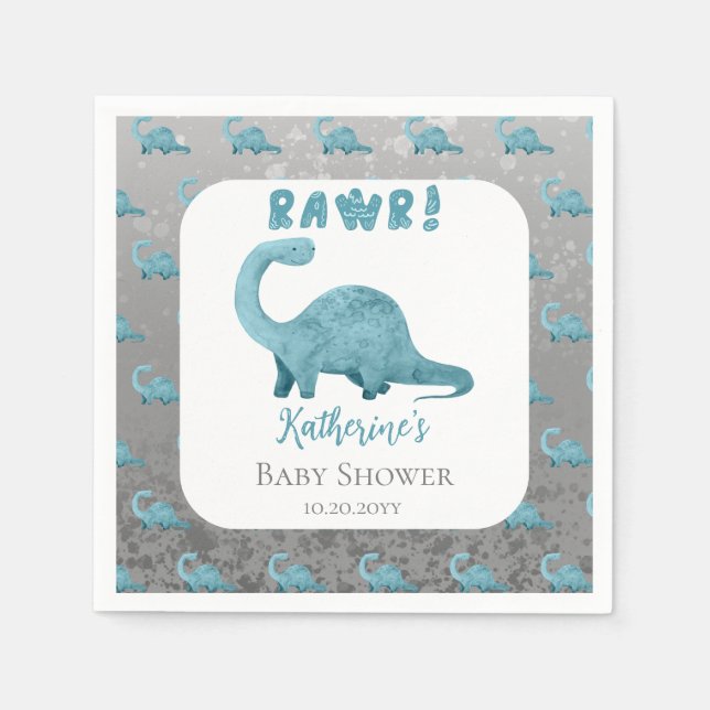 Rawr Aquamarin Blue Dinosaur Boy Baby Shower Serviette (Vorderseite)