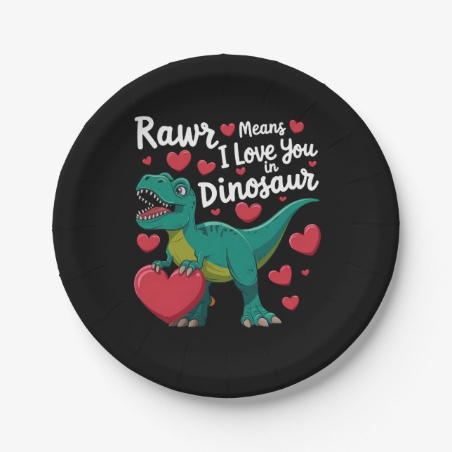 Rawr bedeutet, dass ich Sie in Dinosaurier Liebe R Pappteller (Vorderseite)