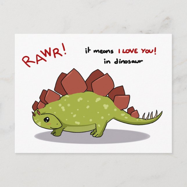 Rawr bedeutet, dass ich Sie in Dinosaurier Stegosa Postkarte (Vorderseite)