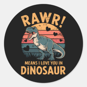 Rawr bedeutet Ich liebe dich in Dinosaurier Vintag Runder Aufkleber