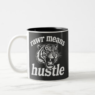 Rawr bedeutet schuften Lustiger Tiger Motivationsz Zweifarbige Tasse