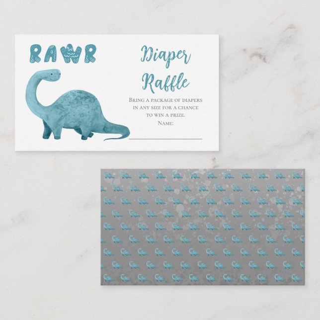 Rawr Blue Dinosaur Boy Baby Dusche Windel Raffel Begleitkarte (Vorne/Hinten)