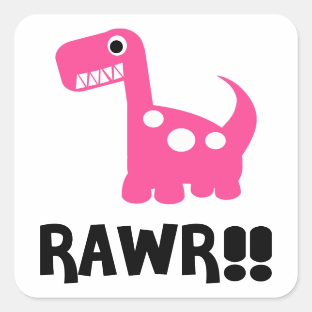 Rawr Dino Pink Quadratischer Aufkleber (Vorderseite)