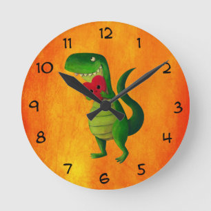 RAWR Dinosaur Love Runde Wanduhr