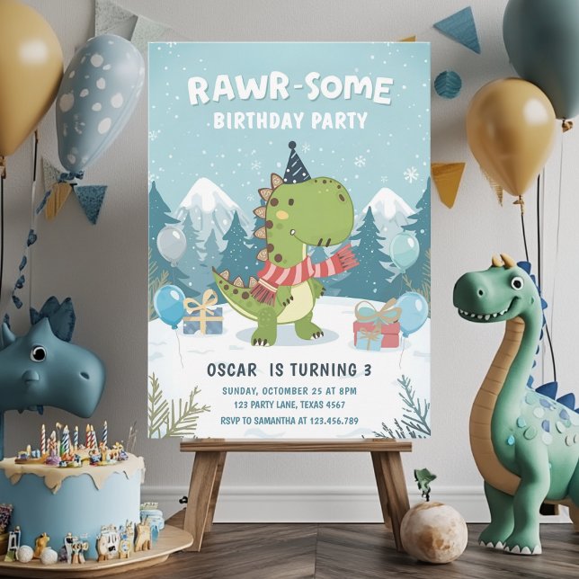RAWR-Einige Winter Dinosaur T-Rex-Schneewitz-Party Einladung (Von Creator hochgeladen)