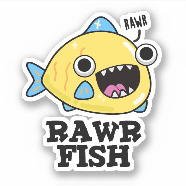 Rawr Fish Funny Animal Pub Aufkleber (Vorderseite)