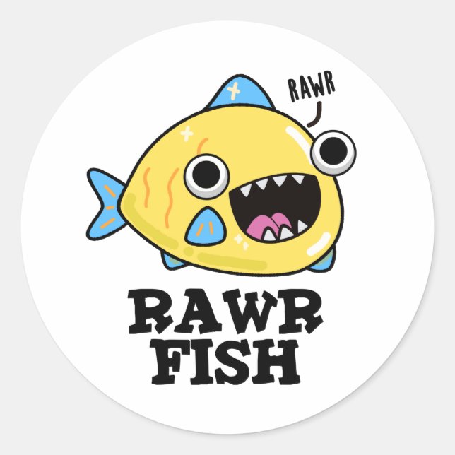 Rawr Fish Funny Animal Pub Runder Aufkleber (Vorderseite)
