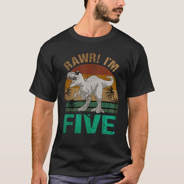 Rawr I m Five 5th Birthday T rex Dinosaur Saurus 5 T-Shirt (Vorderseite)