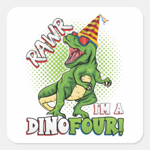 Rawr Ich bin ein Dinofour 4. Geburtstag Dinosaurie Quadratischer Aufkleber
