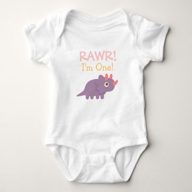Rawr, ich bin eine, Niedlich Lila Triceratops Dino Baby Strampler (Vorderseite)