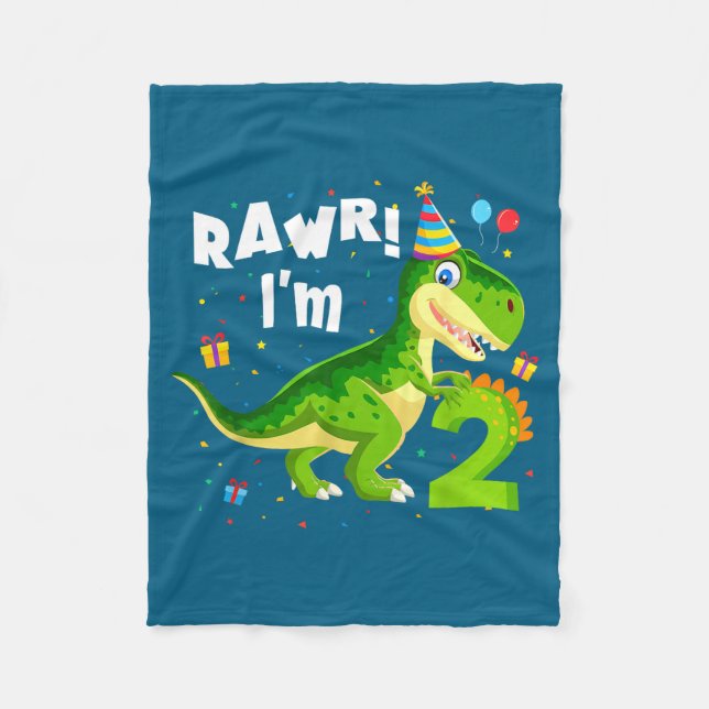 Rawr I'm 2 2nd Birthday T Rex Dinosaur Funny Party Fleecedecke (Vorderseite)