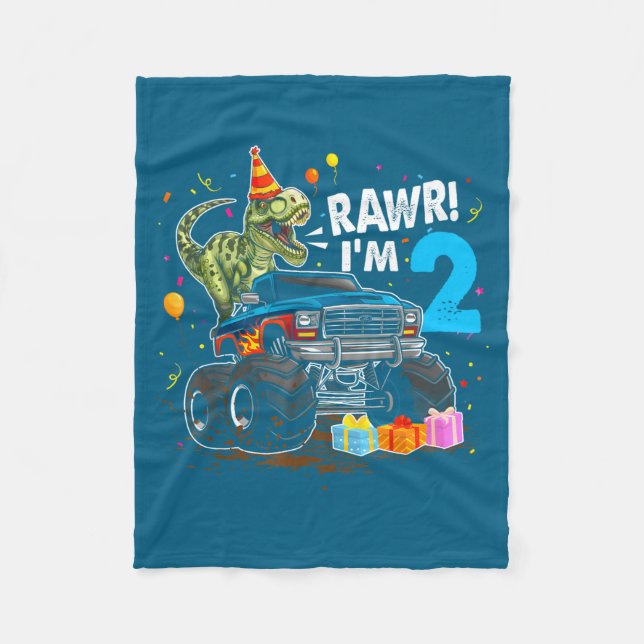 Rawr I'm 2 2nd Birthday T Rex Dinosaur Funny Party Fleecedecke (Vorderseite)