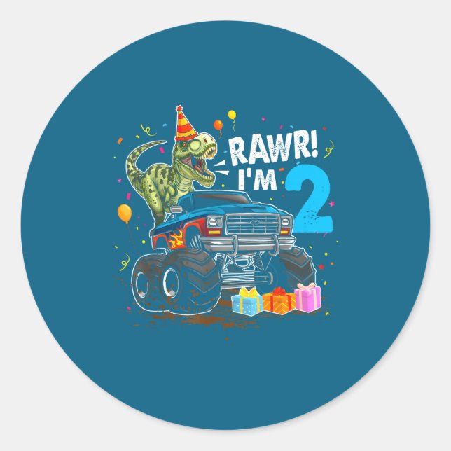 Rawr I'm 2 2nd Birthday T Rex Dinosaur Funny Party Runder Aufkleber (Vorderseite)
