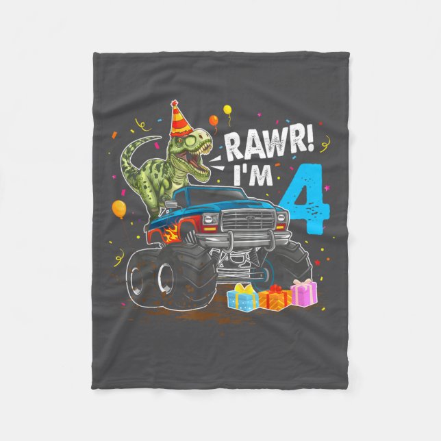Rawr I'm 4 4th Birthday T Rex Dinosaur Funny Party Fleecedecke (Vorderseite)