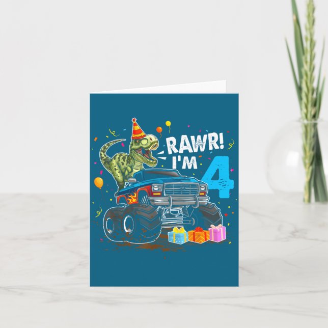 Rawr I'm 4 4th Birthday T Rex Dinosaur Funny Party Karte (Vorderseite)