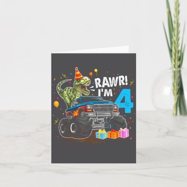 Rawr I'm 4 4th Birthday T Rex Dinosaur Funny Party Karte (Vorderseite)