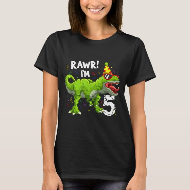 Rawr I'm 5 5th Birthday T Rex Dinosaur Funny Party T-Shirt (Vorderseite)