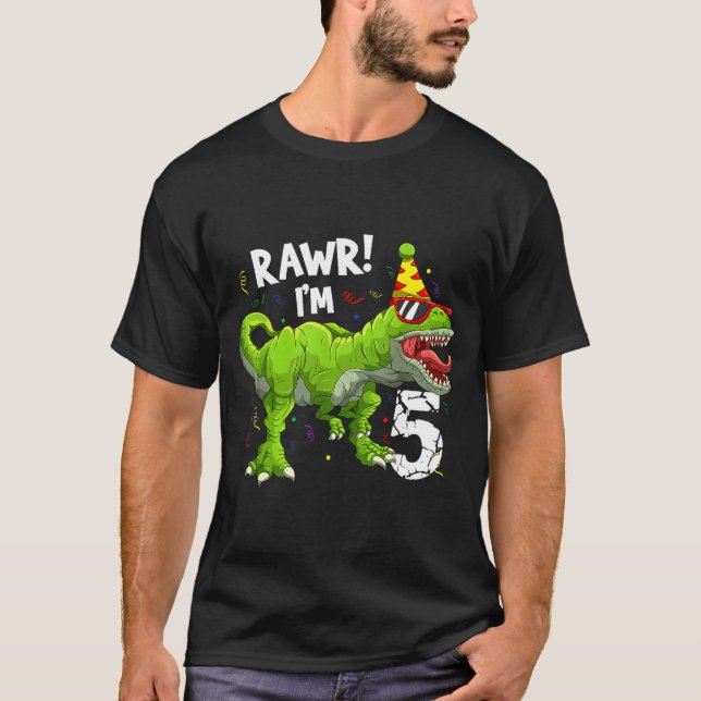 Rawr I'm 5 5th Birthday T Rex Dinosaur Funny Party T-Shirt (Vorderseite)