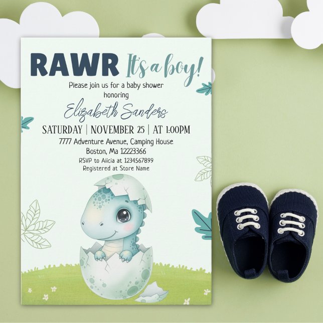 Rawr It’s a Boy Dinosaur Baby Shower Invitation Einladung (Von Creator hochgeladen)