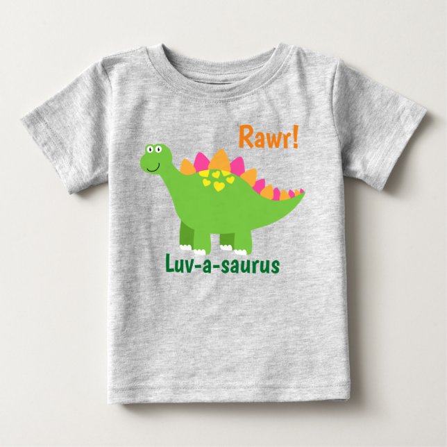 Rawr! Luv-a-saurus Baby Junge grüner Dinosaurier Baby T-shirt (Vorderseite)