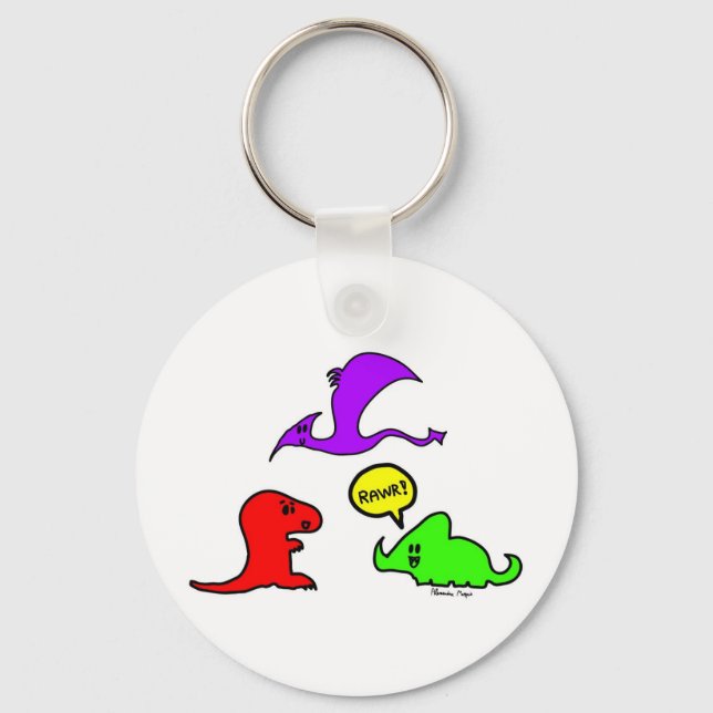 Rawr! Niedliche Dinosaurier Chibi Babies Dinos Schlüsselanhänger (Vorderseite)