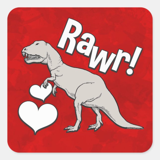 Rawr Tyrannosaurus T Rex Valentine's Day Kids Boys Quadratischer Aufkleber (Vorderseite)