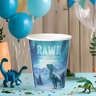 RAWR Unter den Lichtern Dinosaurier Winter Geburts Pappbecher