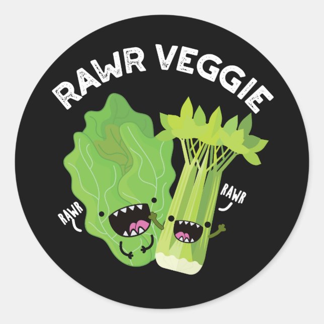 Rawr Veggie Funny Food Pub Dark BG Runder Aufkleber (Vorderseite)
