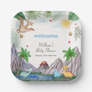Rawr Vulkan Berg Wald Dinosaurier Baby Shower Pappteller