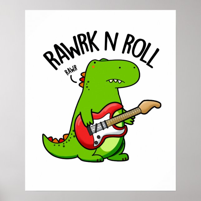 Rawrk and Roll Funny Rocker Dinosaur Pub Poster (Vorne)